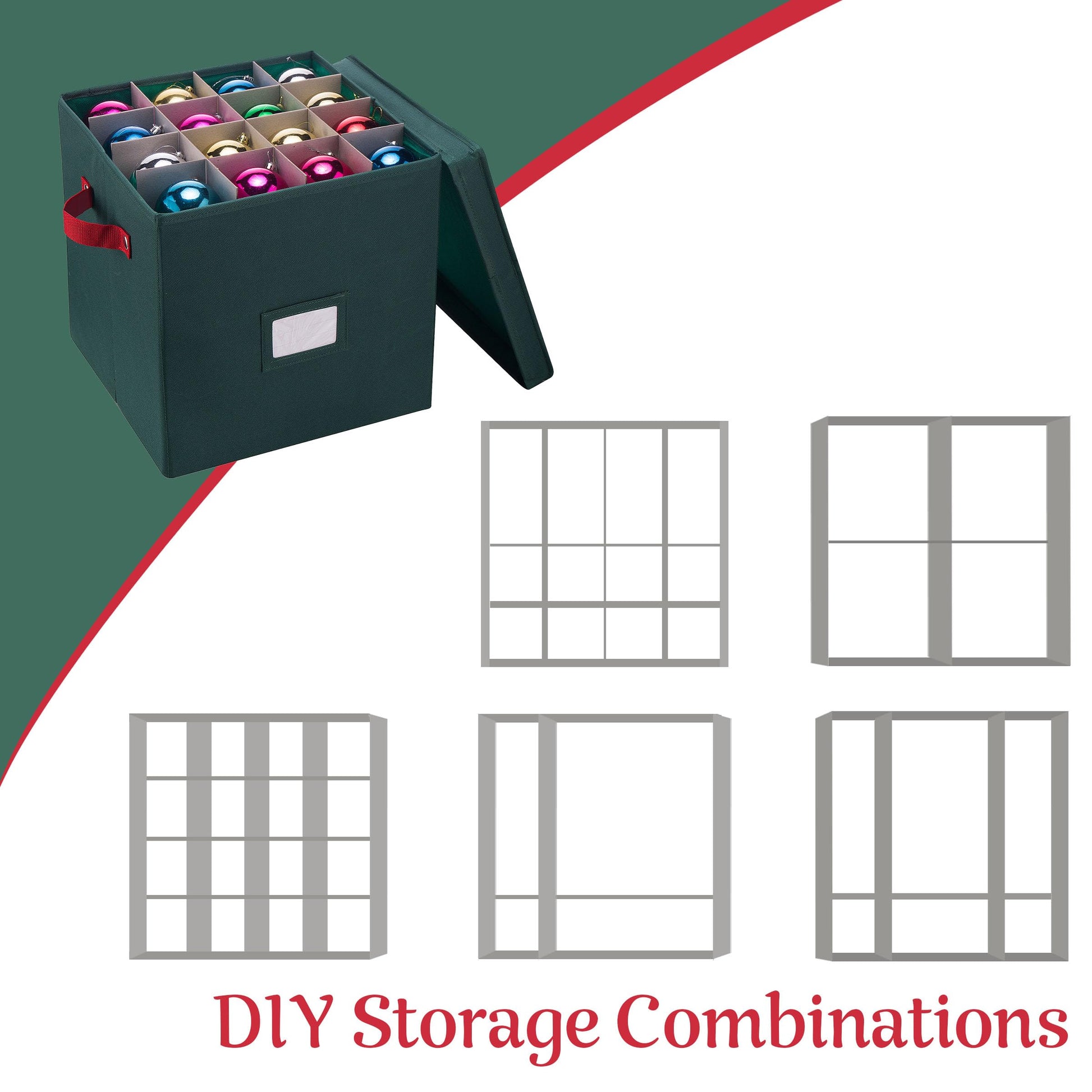 Storage Ornament Box - Holiday Organizer Cube with 64 Individual Compartments and Adjustable
