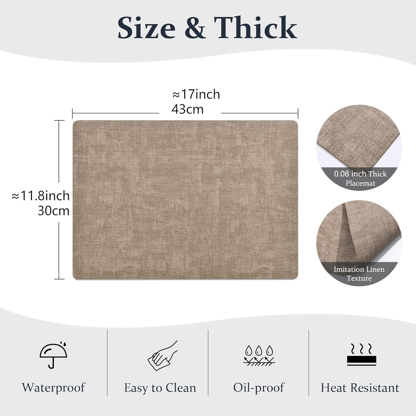 FROMHEART Faux Leather Placemats Set of 8–Waterproof,Heat/Oil Stain-Resistant PU Table
