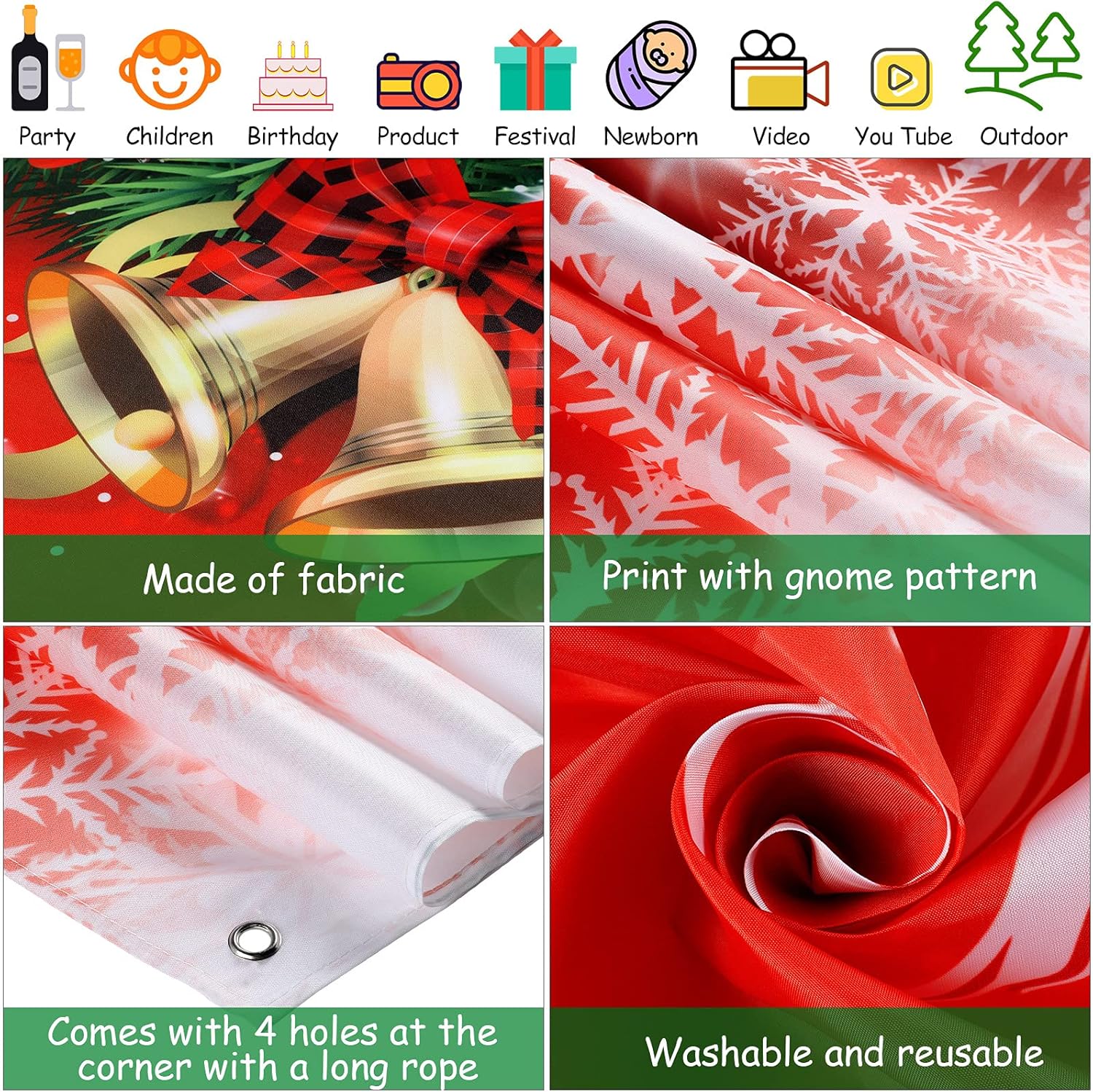 Irenare Christmas Backdrop Merry Christmas Banner Party Decoration Xmas Photography Background