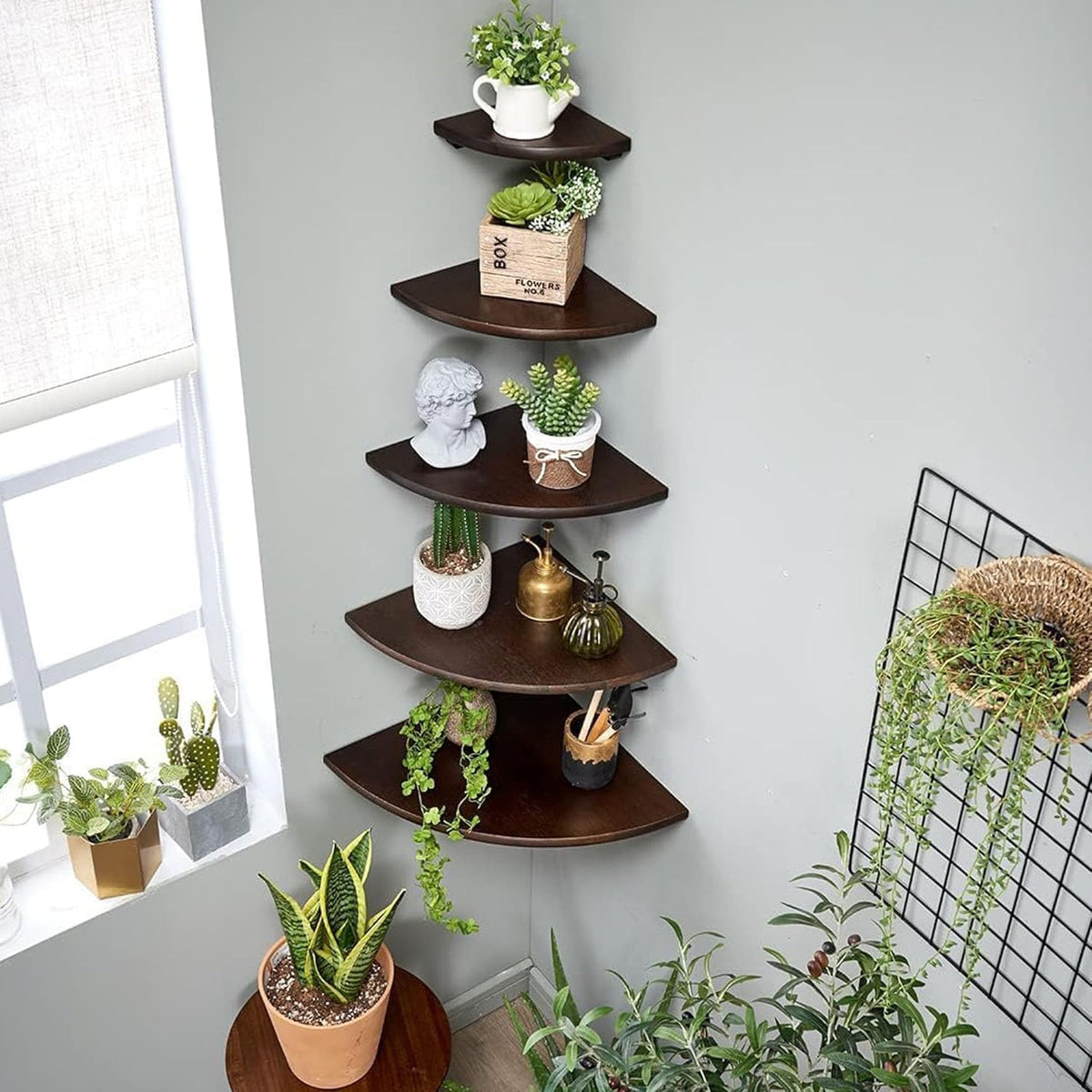 Corner Shelves, Floating Corner Shelf, Set of 2 Solid Oak Wood Wall Shelves, Round End Wall Mount