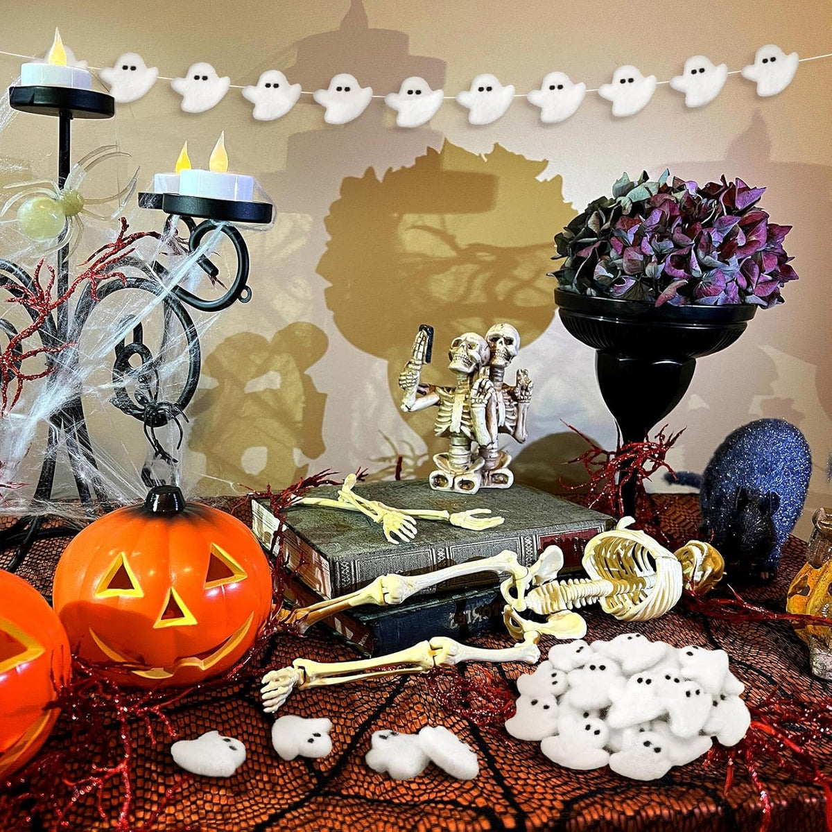 24 Pcs Halloween Felt Ghosts Wool Felted DIY Ornament Ghost for Halloween Party Decoration Home