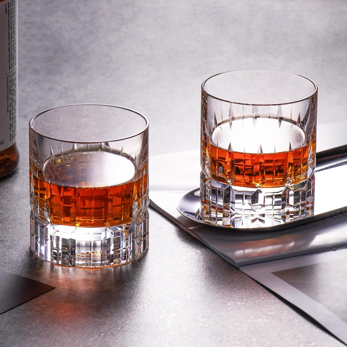 KAMMAK Crystal Whiskey Glasses Set of 2, Luxury 7.78oz Old Fashioned Glasses Stemless, Hand Blown