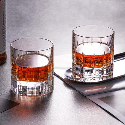 KAMMAK Crystal Whiskey Glasses Set of 2, Luxury 7.78oz Old Fashioned Glasses Stemless, Hand Blown