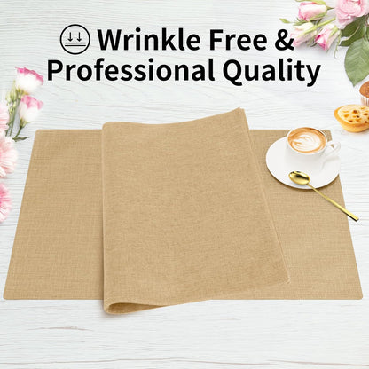 Cloth Placemats, Set of 6 Heat-Resistant Cotton Linen Blend Double Layered Machine Washable Place