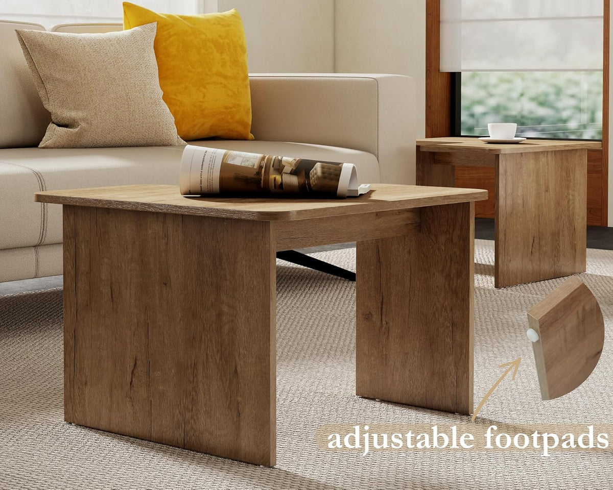 VESCASA Modern L Shaped Nesting Coffee Table Set of 2 Modular Rectangle Walnut Wood Table for