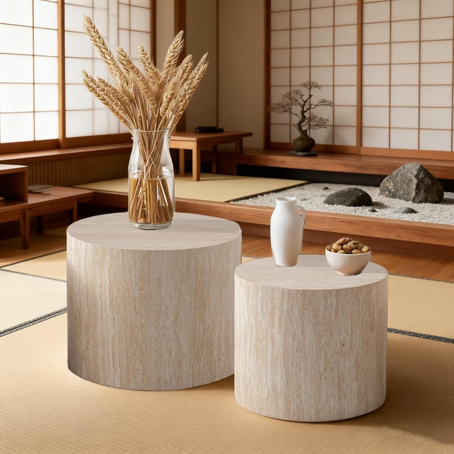 Round Nesting Coffee Table Set of 2 Modern Round Fluted Coffee Table Small Circle Coffee Tables