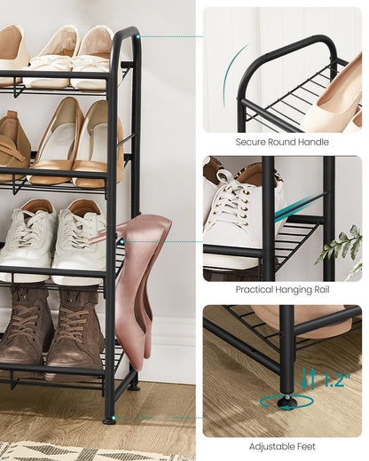 SONGMICS Stackable Shoe Rack, 4 Tier Metal Shoes Rack Storage Shelf, Holds up to 16 Pairs Shoes