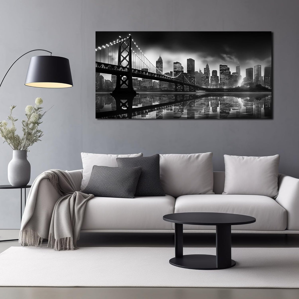 Brooklyn Bridge Canvas Wall Art for Bedroom Black and White City Wall Decor for Living Room Office