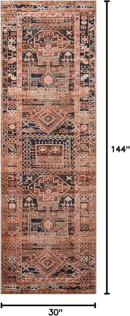 Loloi Layla Collection LAY-14 Mocha/Blush 2'-6" x 12'-0" .13" Thick Runner Rug, Soft, Durable