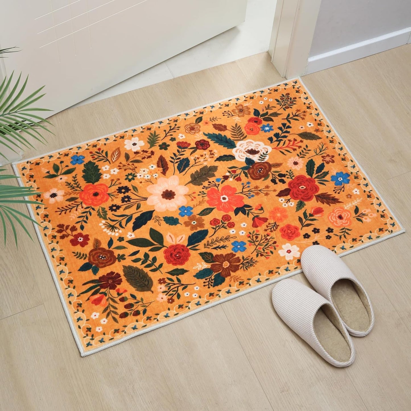 Door Mat Indoor Entrance 2x3 Rug Machine Washable Boho Floral Small Area Rug Non-Slip Low Pile