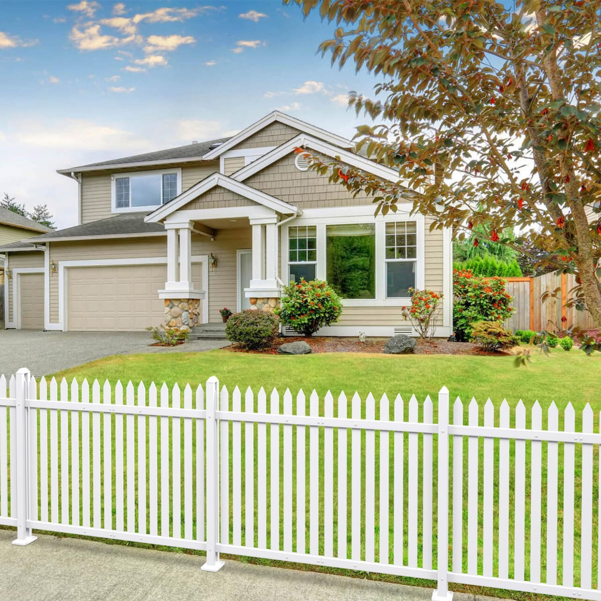 Patio 4 Sets Vinyl Picket Fence Panels 36" H x 84" W White PVC Decorative Fence for Front Yard