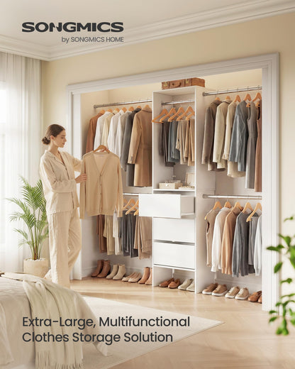 SONGMICS Closet System, Customizable Walk-In Closet Organizer System with Adjustable Hanging Rods