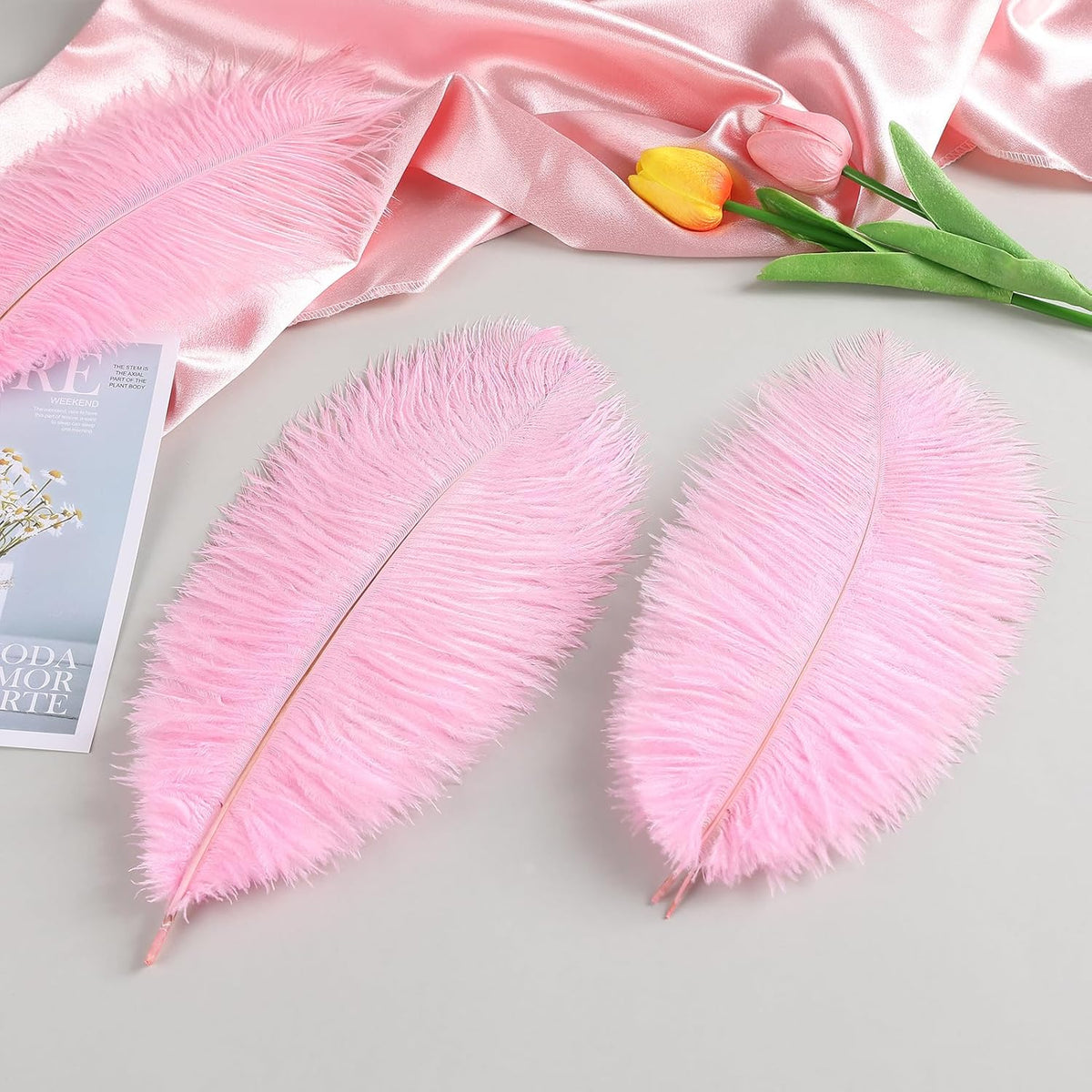 THARAHT Pink Ostrich Feathers 12pcs Natural Bulk 8-10Inch 20cm-25cm for Crafts Wedding Party