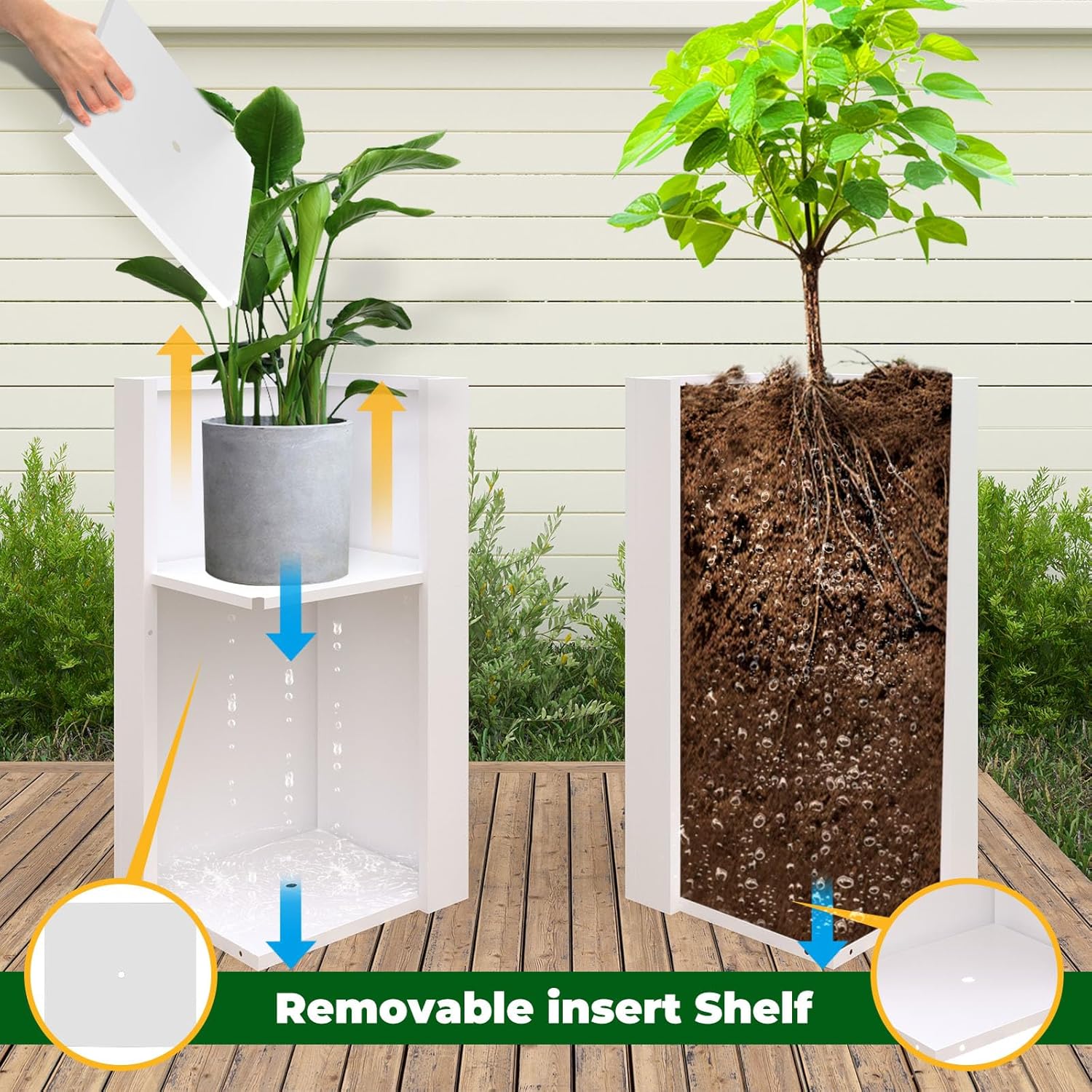 White Steel Metallic Heavy Planter for Outdoor Plants Box 14"x14"x30" Metal Planter Spliced Flower