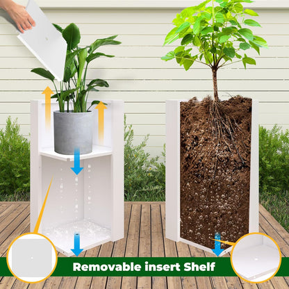 White Steel Metallic Heavy Planter for Outdoor Plants Box 14"x14"x30" Metal Planter Spliced Flower