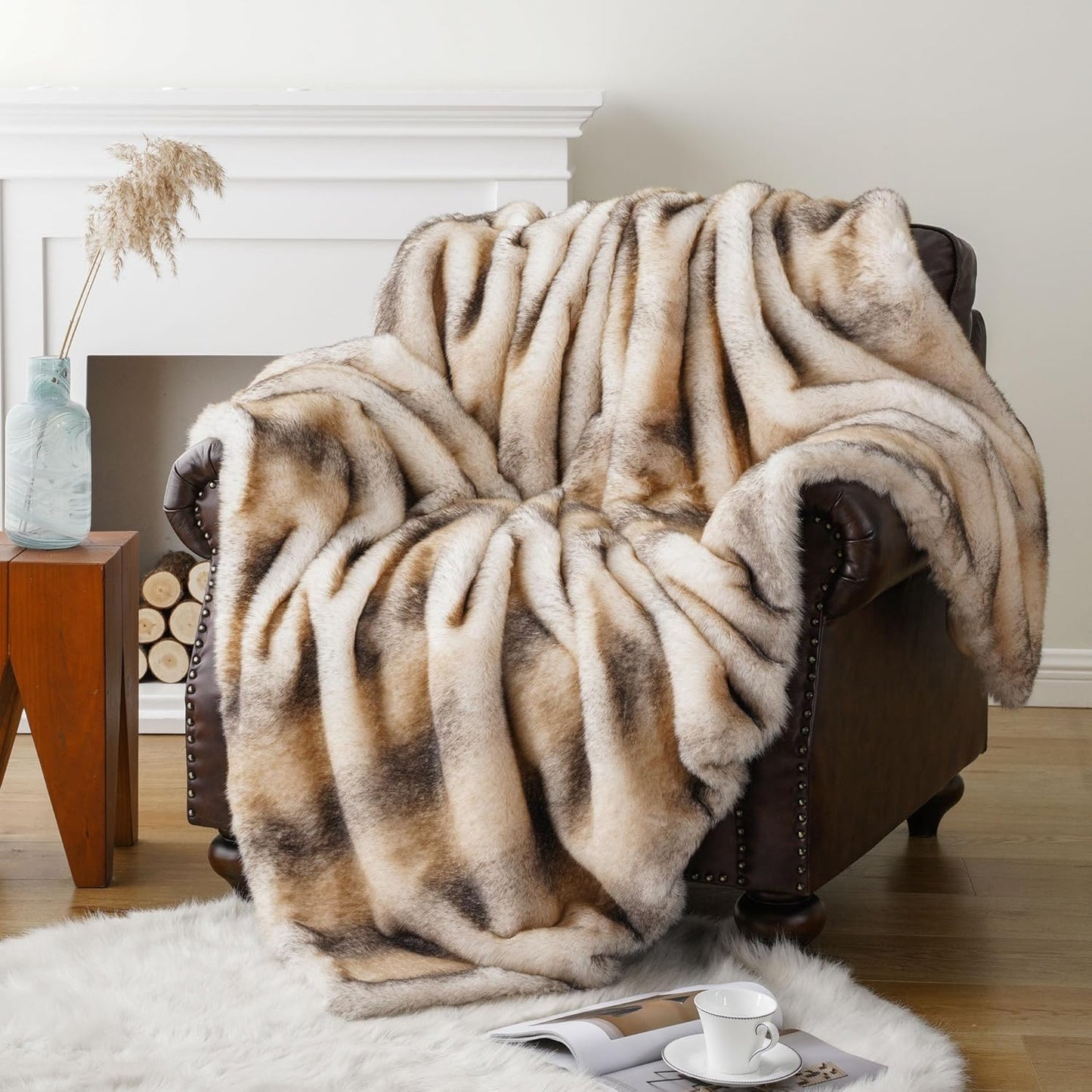 BATTILO HOME Luxury Faux Fur Throw Blanket, Soft Cozy Mink Fur Blanket for Couch, Sofa, Chair, Bed