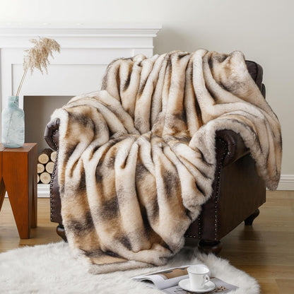 BATTILO HOME Luxury Faux Fur Throw Blanket, Soft Cozy Mink Fur Blanket for Couch, Sofa, Chair, Bed