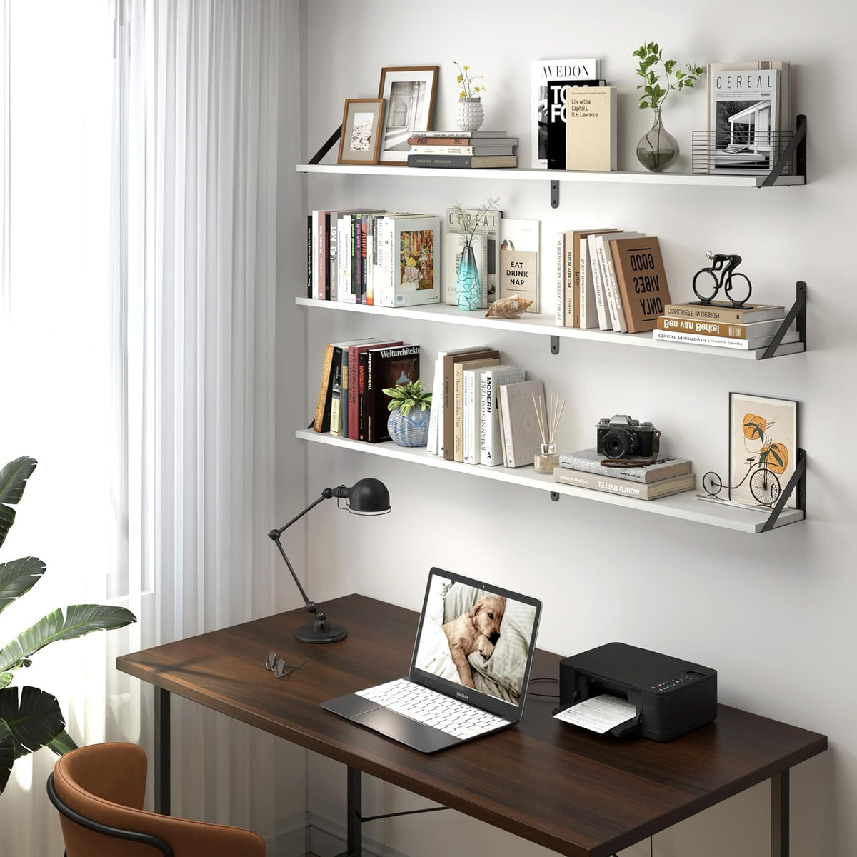 Heimlove 48 Inch Large Wall Bookshelves Set of 3, Wall Mounted Bookshelves,Heavy Duty Wooden