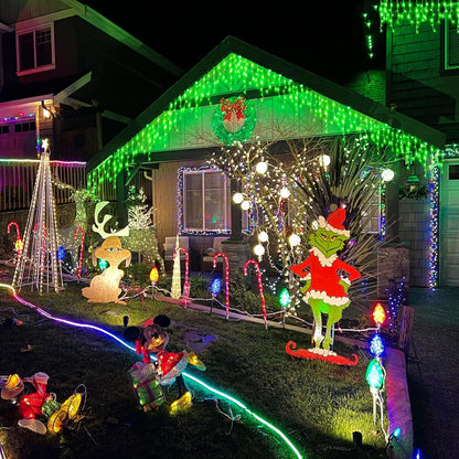 Green Christmas Lights Outdoor, 33ft 400 LED Icicle Lights for Outside House with Connectable Clear