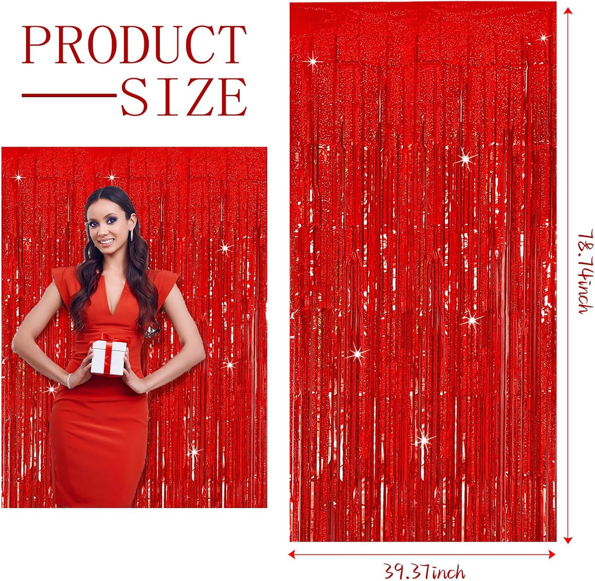 3 Pack Red Streamers Party Backdrop Christmas Decorations Foil Fringe Backdrop Curtains Carnival