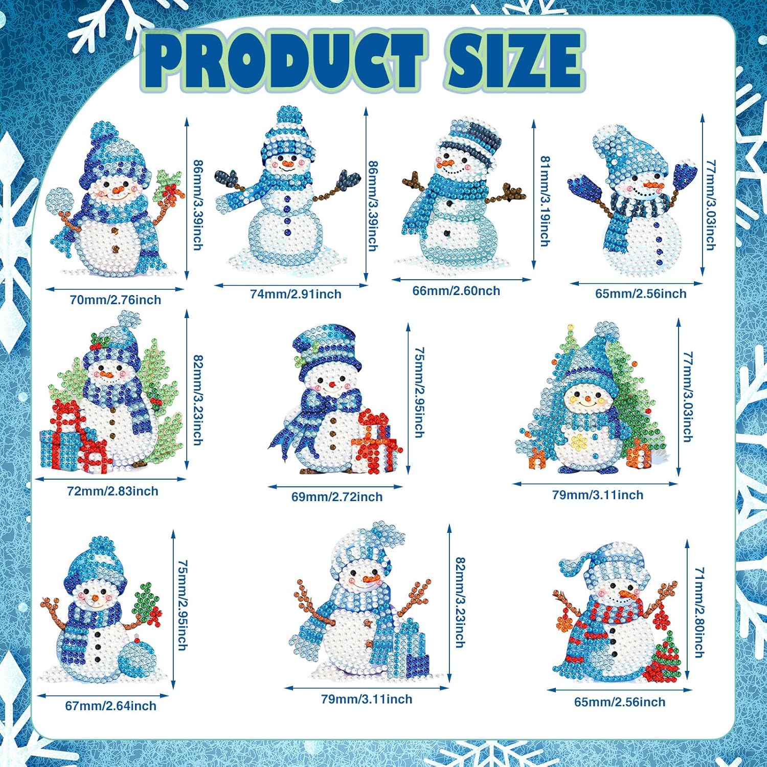 Skylety 20 Pcs Christmas Diamond Art Ornaments Kit Cute Snowman Diamond Painting Ornaments Tag DIY