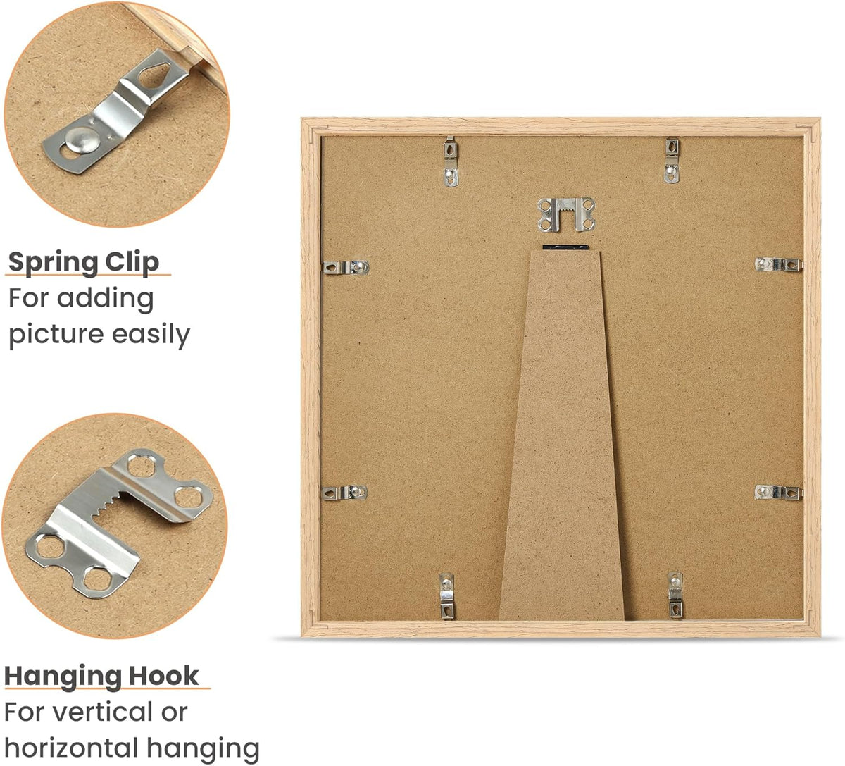 upsimples 12x12 Frame, Natural Solid Wooden Picture Frames, Display 8x8 with Mat or 12 x 12 Without