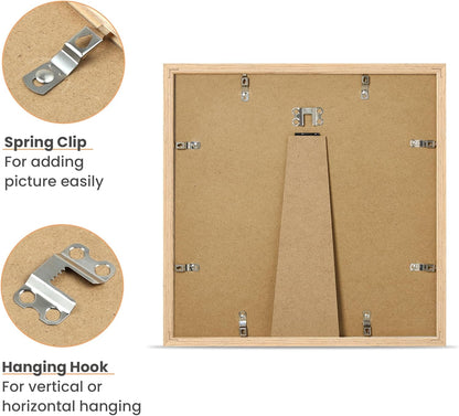 upsimples 12x12 Frame, Natural Solid Wooden Picture Frames, Display 8x8 with Mat or 12 x 12 Without