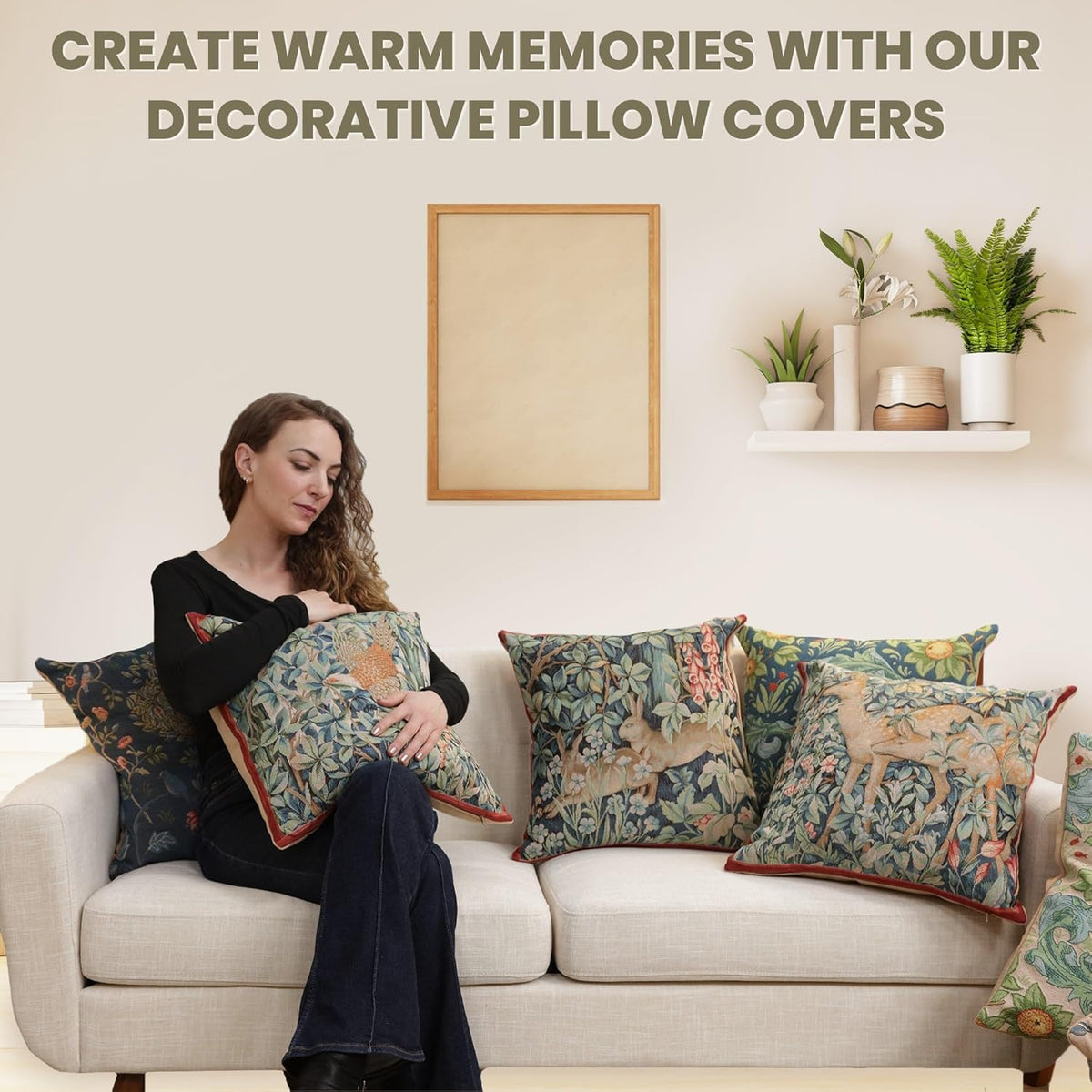 Charlotte Home Furnishings Decorative Tapestry Pillow Cover 19x19 in, Green Menestrel Couch Throw