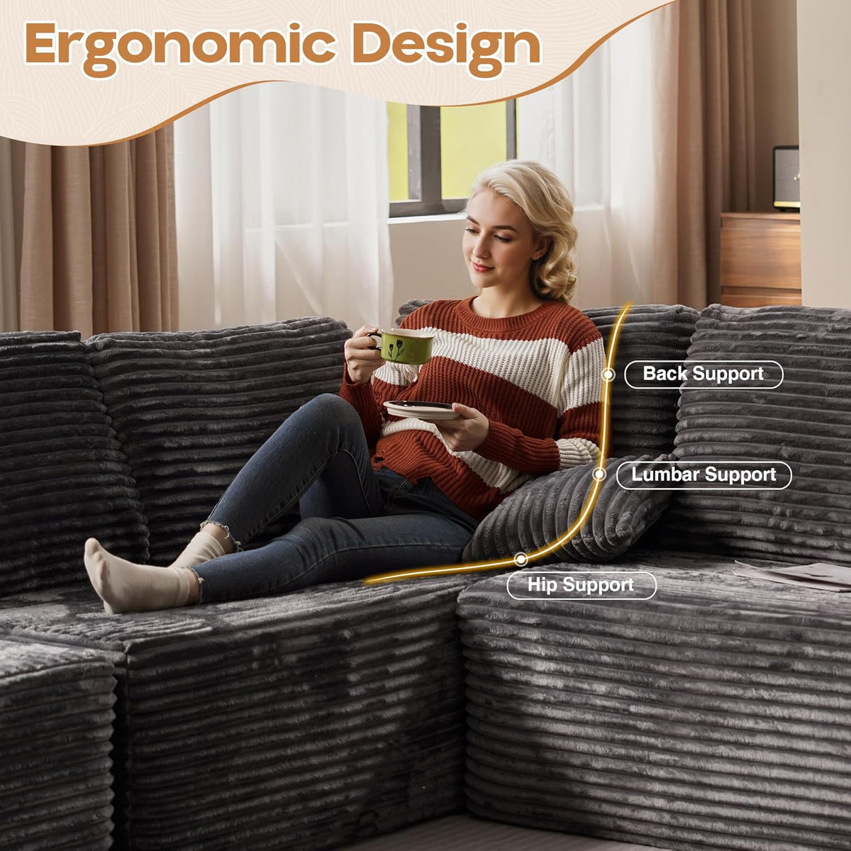 Cloud Sectional Couches for Living Room,U Shaped Modular Sofas No Assembly,135x79 Inches Plush