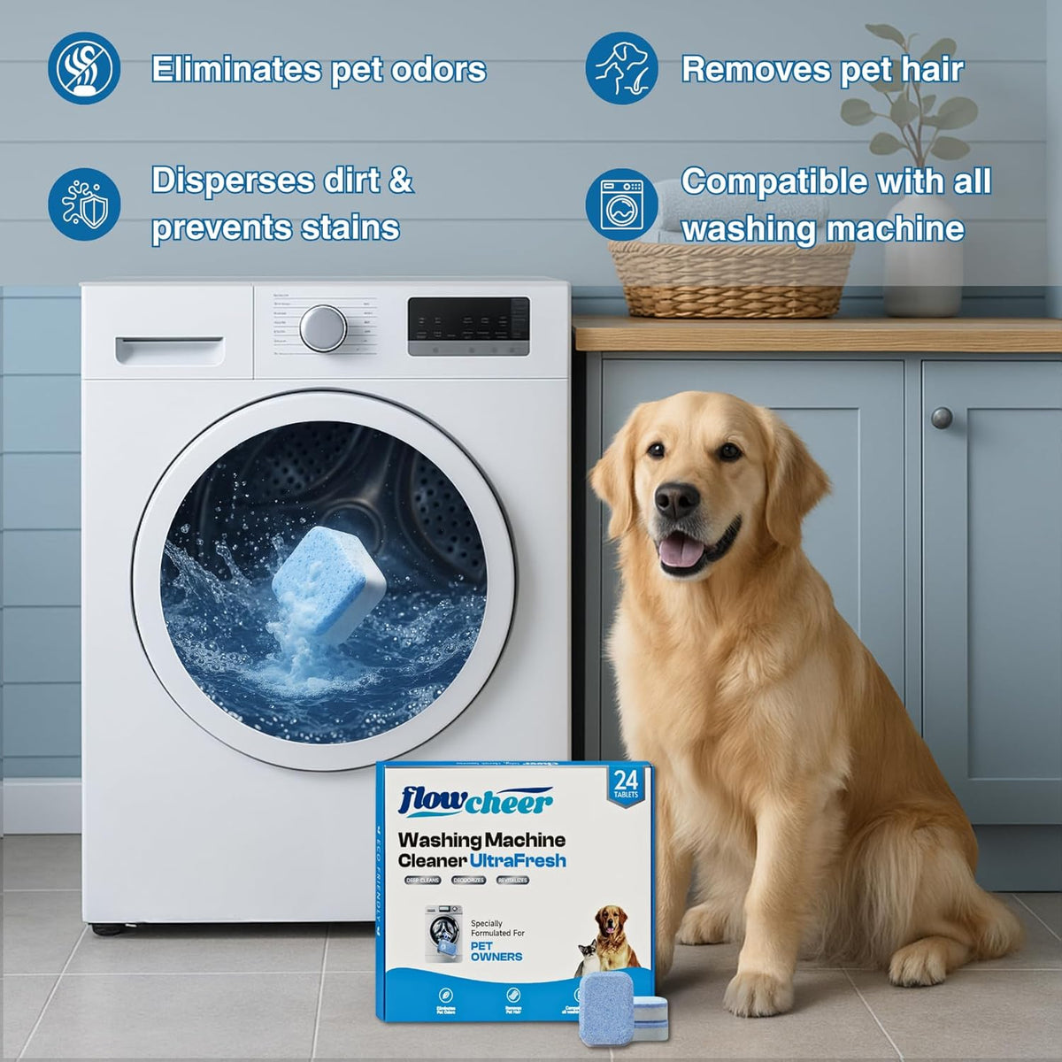 Washing Machine Cleaner, Septic Safe Washer Descaler Tablets for Removing Pet Hair, Odors, Residue