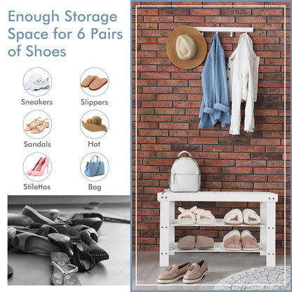 COSTWAY Bamboo Shoe Rack Bench 3-Tier Free Standing Wood Shoe Storage Organizer Shelf Holder Home