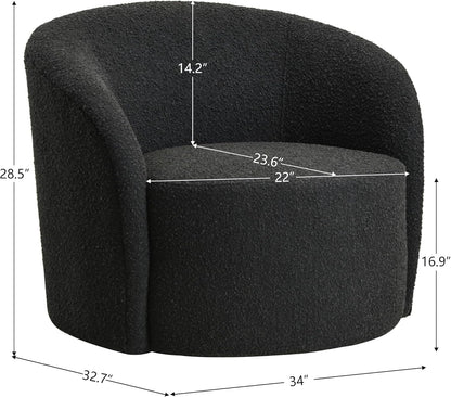 KINWELL 34" W Mid Century Modern Swivel Barrel Chair, Round Upholstered Boucle Swivel Accent