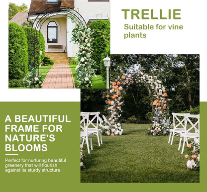 Outvita 7FT Garden Arch Arbor with Entry Door, Heavy Duty Metal Arbour Archway, Decorative Frame