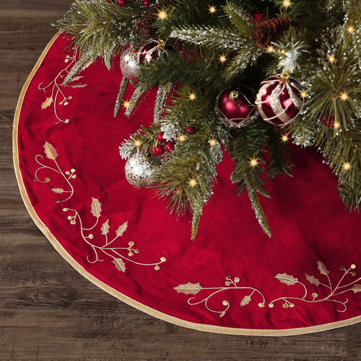 36 Inches Christmas Tree Skirt, Classical Velvet Fur Plush Red Tree Skirt, Xmas Tree Skirts for