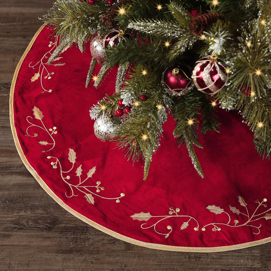 36 Inches Christmas Tree Skirt, Classical Velvet Fur Plush Red Tree Skirt, Xmas Tree Skirts for