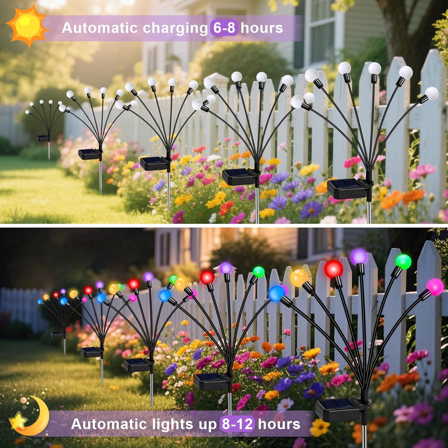 Solar Garden Lights Outdoor, 24 LEDs Solar Firefly Light, Multicolor Changing RGB Swaying Lights