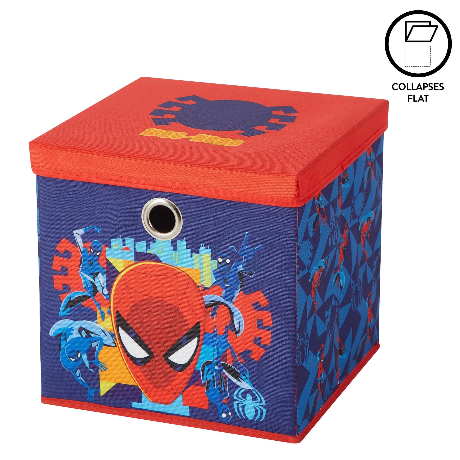 Idea Nuova Marvel Spiderman Collapsible Fabric Storage Cube,10” Organizer Bin with Lid for Bedroom