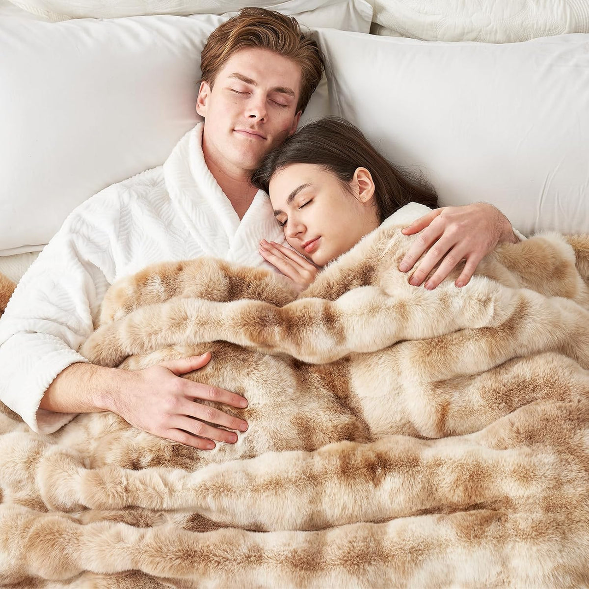Cozy Bliss Faux Fur Throw Blanket for Couch, Fuzzy Soft Plush Thick Bubble Blanket for Sofa Bedroom