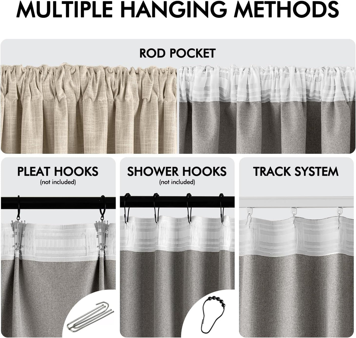 MIULEE Beige 100% Blackout Linen Curtains 90 Inch 2 Panels Set Double Sided No Coating Pleated Back