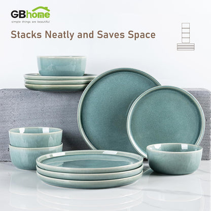 GBHOME Ceramic Dinnerware Sets for 4, 12 Pieces Stoneware Plates and Bowls Sets, Scratch Resistant