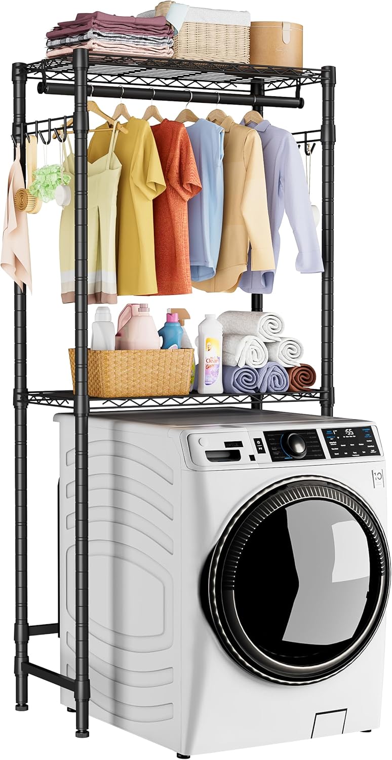 Over Washer and Dryer Shelves,2 Tier Adjustable Height Wire Shelving Laundry Room Storage