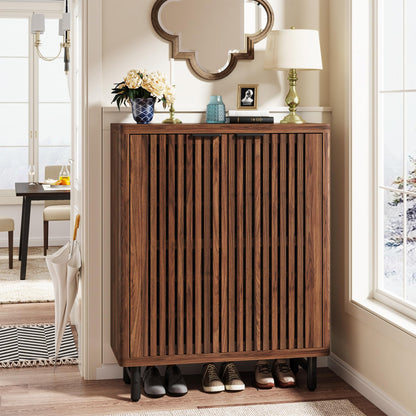 Tribesigns 6-Tier Shoe Cabinet with Shutter Doors, Large Wooden Shoe Organizer Rack with Adjustable
