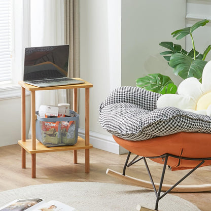 IBUYKE 2-Tier Side Table, Solid Wood Tall End Table with Storage Shelves, Nightstand Bedside Table
