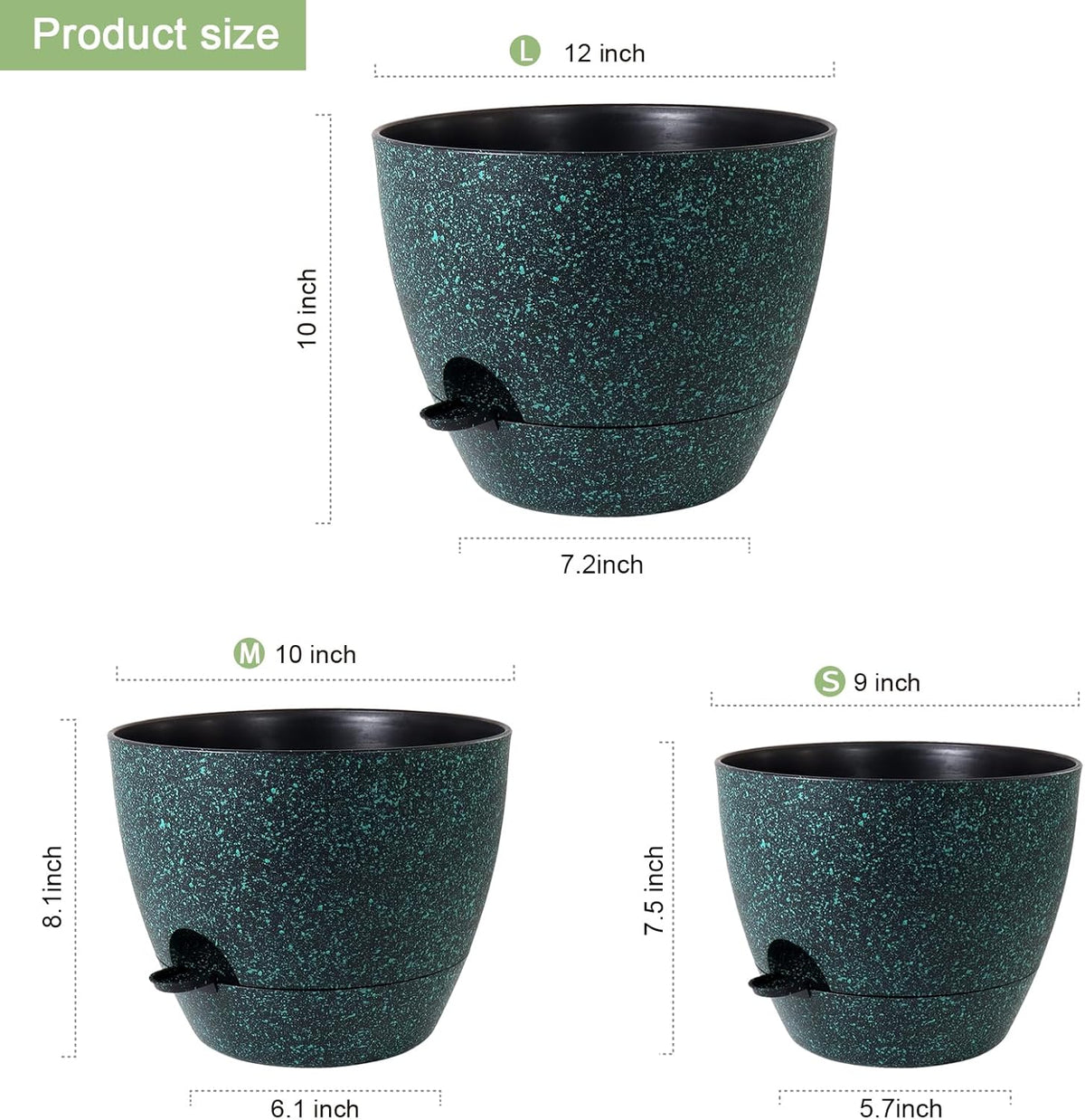 12/10/9 inch Large Self Watering Pots, Planter, Plant Pots with Mesh Drainage Holes for Indoor