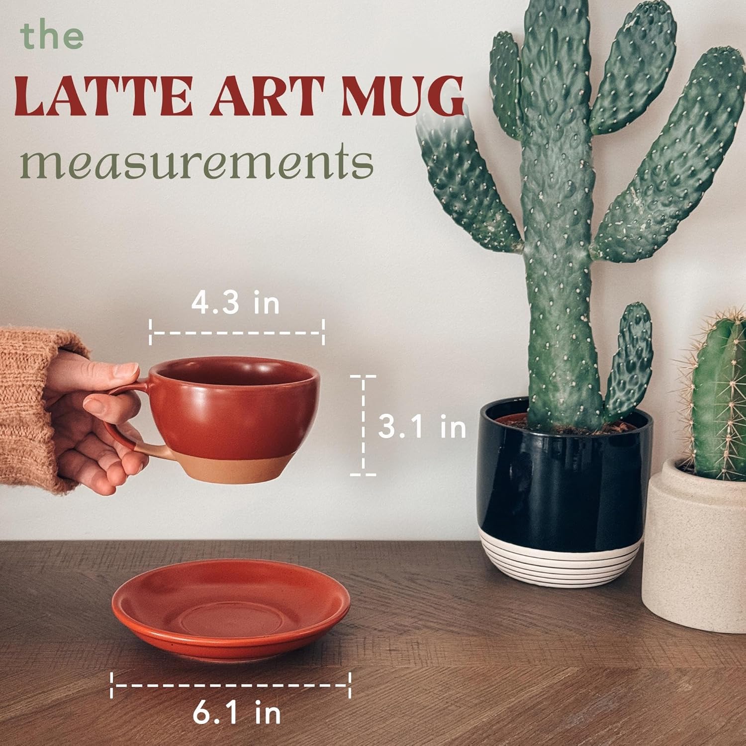 Mora Ceramic Latte Art Mug With Saucer - 10.5 oz, Round Bottom For Perfect Pours - Cafe Cups for
