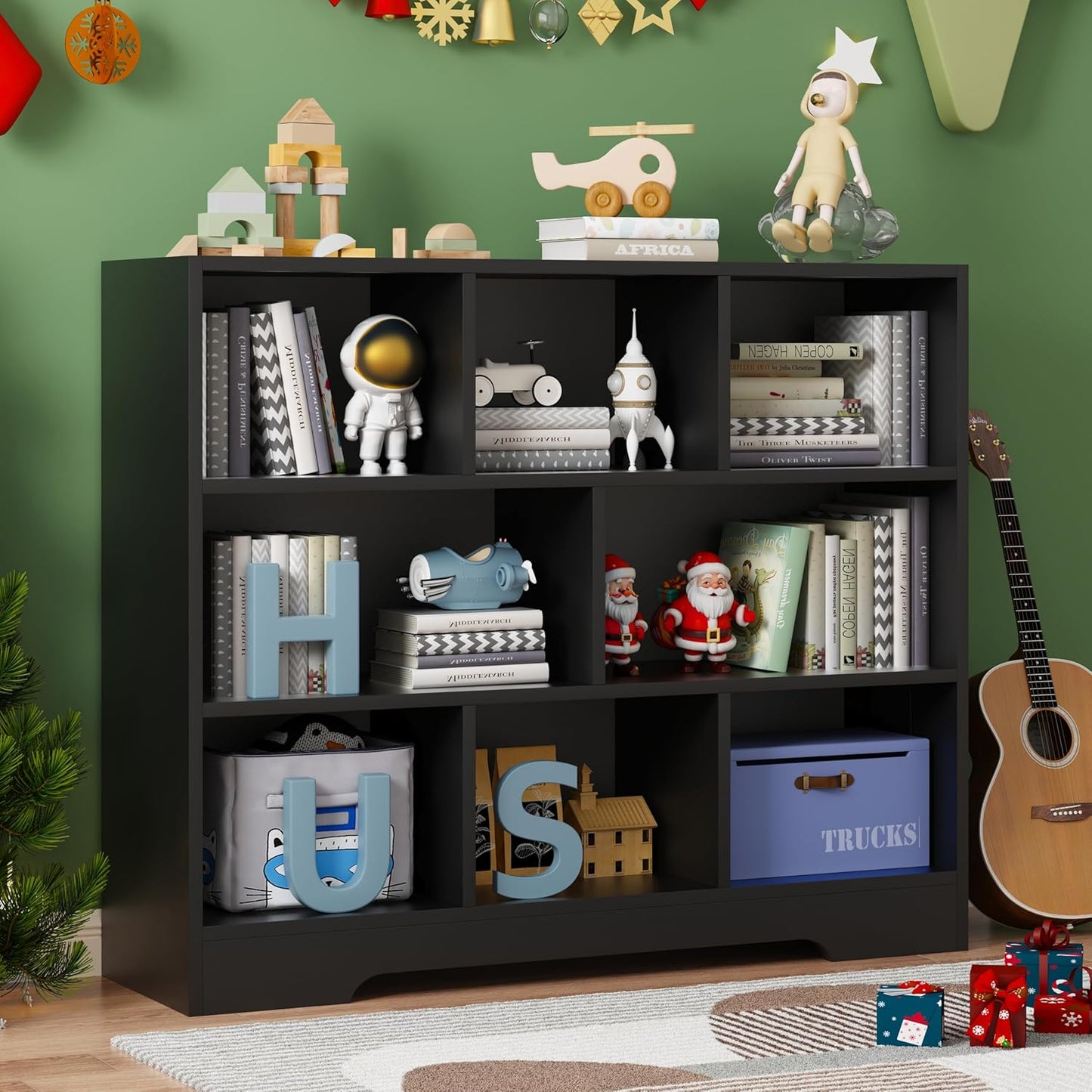 Book Shelf Set of 2, 8 Cubes Storage Organizer, 3-Tier Open Shelf Wooden Bookcase, Freestanding