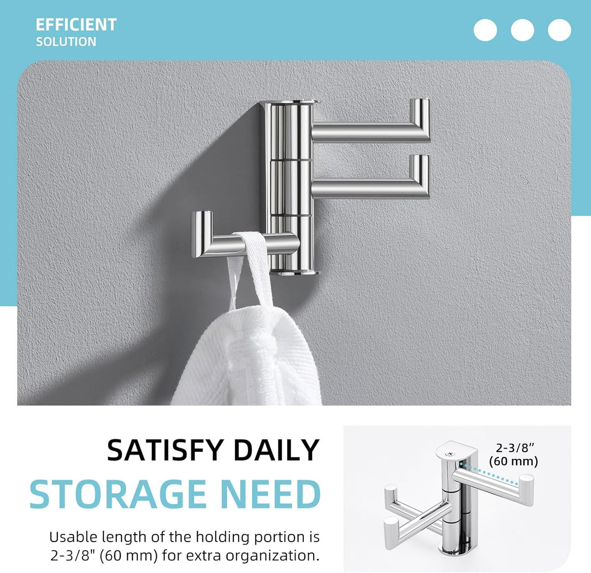 Angle Simple Towel Hook for Bathroom, SUS 304 Stainless Steel Foldable Robe Towel Holder, Wall Coat