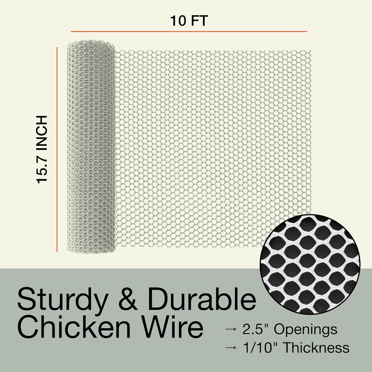 MaPorch Plastic Wire Mesh Fence - White, 15.71" x 10 ft - Plastic Chicken Wire Fencing for Dogs