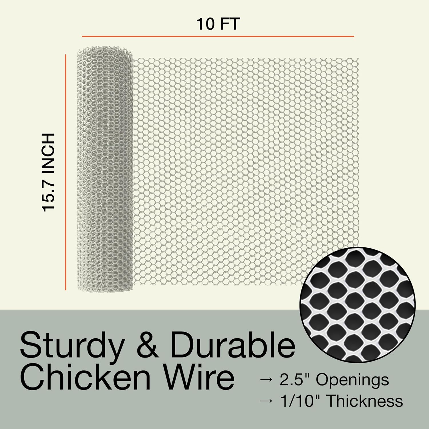 MaPorch Plastic Wire Mesh Fence - White, 15.71" x 10 ft - Plastic Chicken Wire Fencing for Dogs