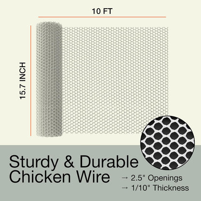 MaPorch Plastic Wire Mesh Fence - White, 15.71" x 10 ft - Plastic Chicken Wire Fencing for Dogs